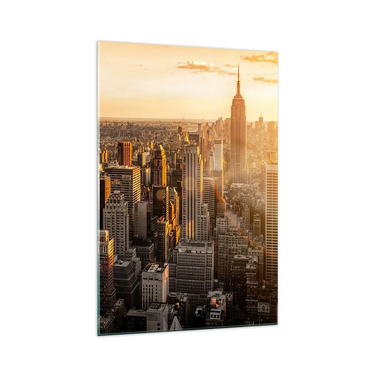Quadro su vetro - Skyline di New York City al tramonto con vista sull'Empire State Building - 70x100cm - Crescere al sole - Decorazione murale moderna per soggiorno e camera da letto ARTTOR