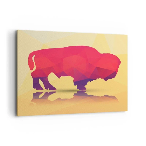 Quadro su tela - Stampe su Tela - Silhouette geometrica di un bisonte nei toni del rosso e del viola - 120x80cm - La forza del bisonte amaranto - Decorazione murale moderna per soggiorno e camera da letto ARTTOR