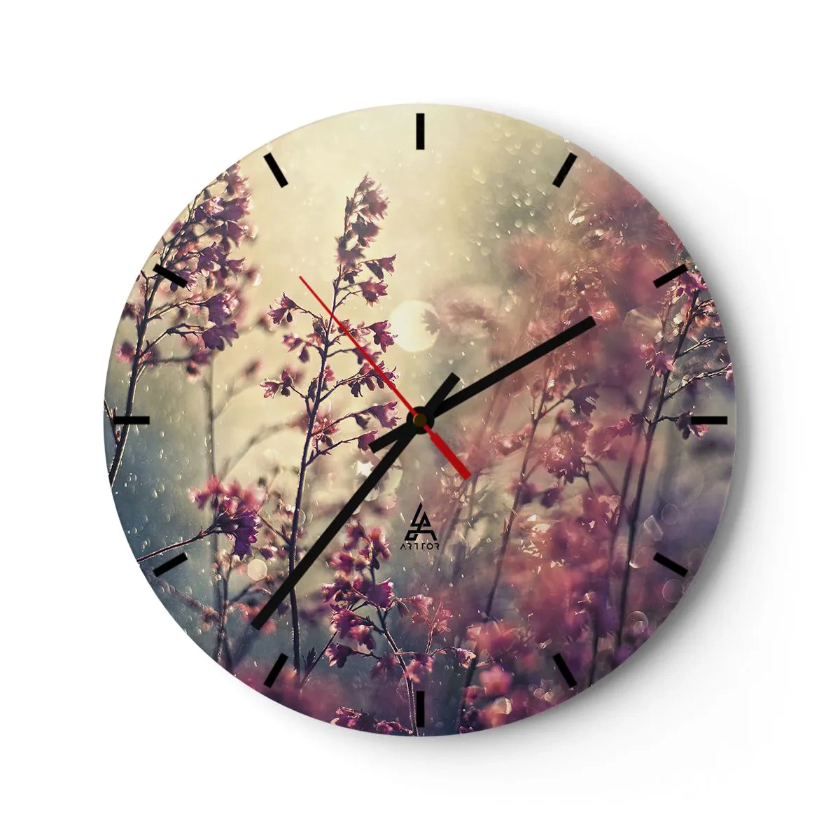 Orologio da parete - Orologio in Vetro - Delicati fiori rosa alla luce diffusa del sole - 30x30cm - Giardino misterioso - Decorazione murale moderna per soggiorno, cucina e camera da letto ARTTOR