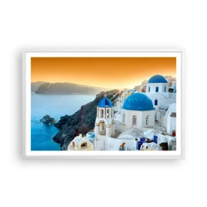 Poster in cornice bianca - Santorini: aggrappate alle rocce - 91x61 cm