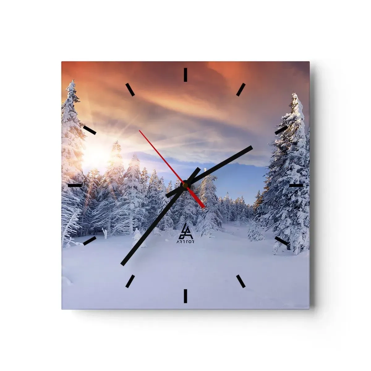 Orologio da parete - Orologio in Vetro - Spettacolo innevato della natura - 40x40 cm