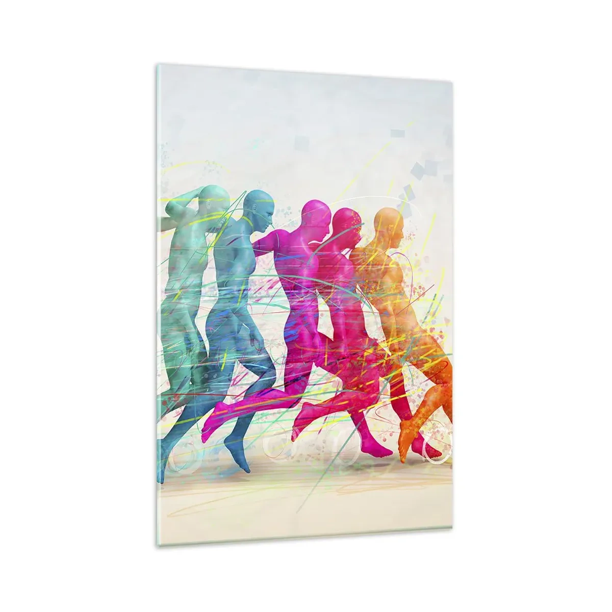 Quadro su vetro - Sagome colorate di corridori in movimento - 80x120cm - Armonia del movimento - Decorazione murale moderna per soggiorno e camera da letto ARTTOR