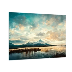 Quadro su vetro - Paesaggio invernale con montagne e un lago ghiacciato - 70x50cm - Sotto la protezione del cielo - Decorazione murale moderna per soggiorno e camera da letto ARTTOR