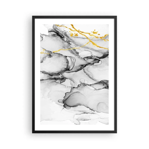 Poster in cornice nera - Una composizione astratta nei toni del grigio con accenti dorati. - 50x70cm - Composizione con motivo d'oro - Decorazione murale moderna per soggiorno e camera da letto ARTTOR