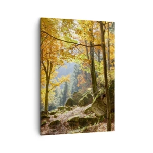 Quadro su tela - Stampe su Tela - Una foresta autunnale piena di foglie dorate e luce solare - 50x70cm - Il tempo del riposo - Decorazione murale moderna per soggiorno e camera da letto ARTTOR