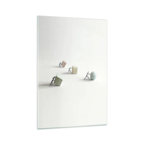 Quadro su vetro - Miniature che spingono forme su uno sfondo chiaro - 70x100cm - È la vita - Decorazione murale moderna per soggiorno e camera da letto ARTTOR