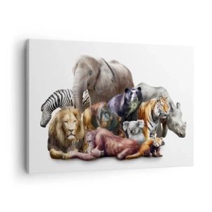 Quadro su tela - Stampe su Tela - Una varietà di animali selvatici in una composizione di gruppo - 70x50cm - Foto di famiglia africana - Decorazione murale moderna per soggiorno e camera da letto ARTTOR