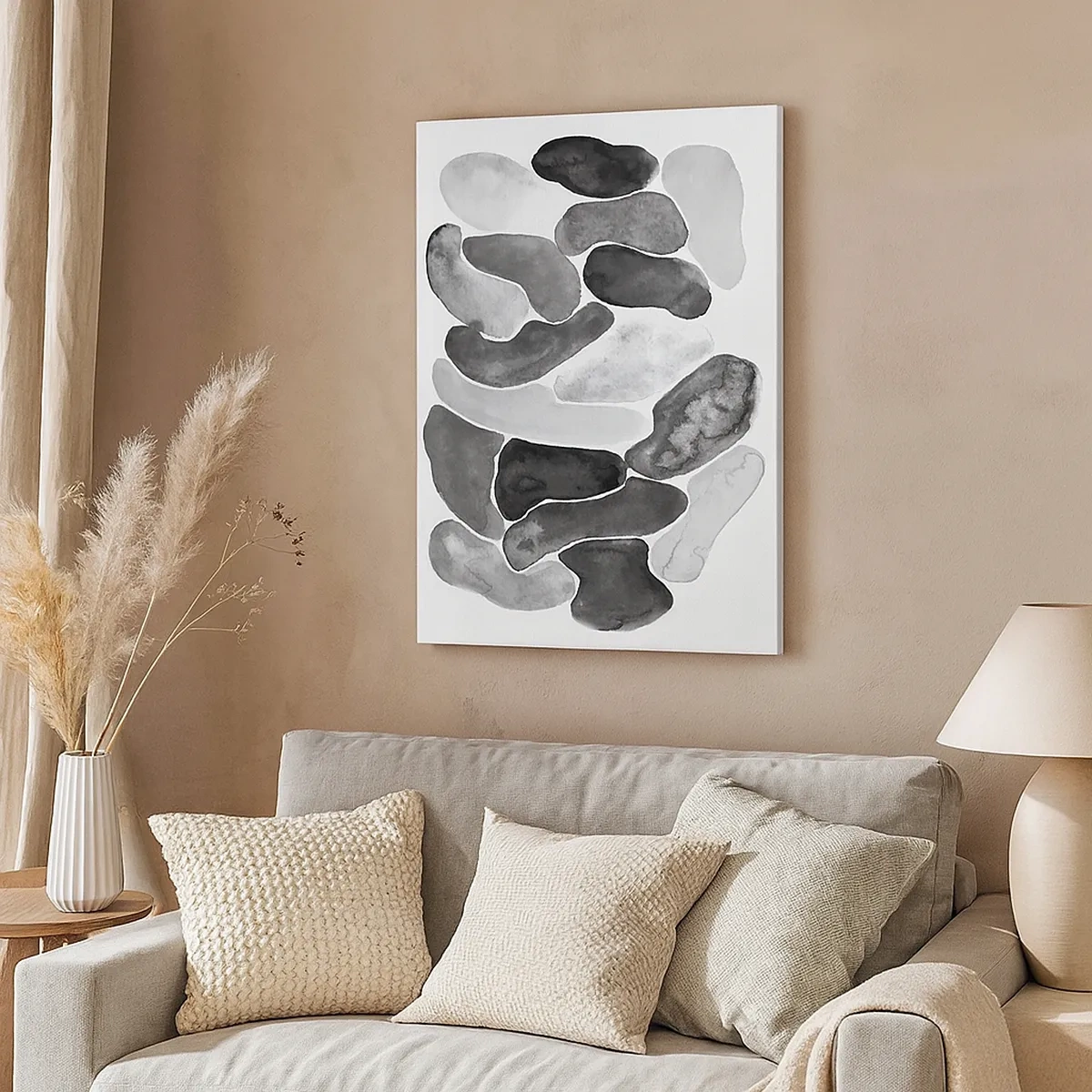 Quadro su tela - Stampe su Tela - Astrazione in bianco e nero con macchie irregolari su sfondo bianco - 50x70cm - Astrazione rocciosa - Decorazione murale moderna per soggiorno e camera da letto ARTTOR