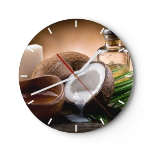 Orologio da parete - Orologio in Vetro - Cocco spaccato con latte e accessori tropicali - 30x30cm - Salute dalle isole tropicali - Decorazione murale moderna per soggiorno, cucina e camera da letto ARTTOR
