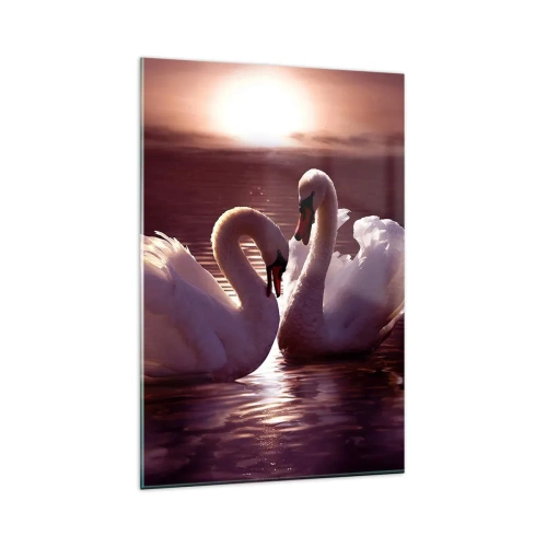 Quadro su vetro - Due cigni su un lago calmo al tramonto - 80x120cm - Finché la morte non ci separi - Decorazione murale moderna per soggiorno e camera da letto ARTTOR