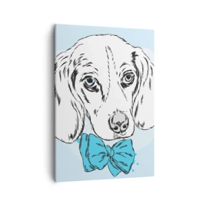 Quadro su tela - Stampe su Tela - Adorabile grafica di un cane con un papillon su uno sfondo pastello - 50x70cm - Eleganza canina - Decorazione murale moderna per soggiorno e camera da letto ARTTOR