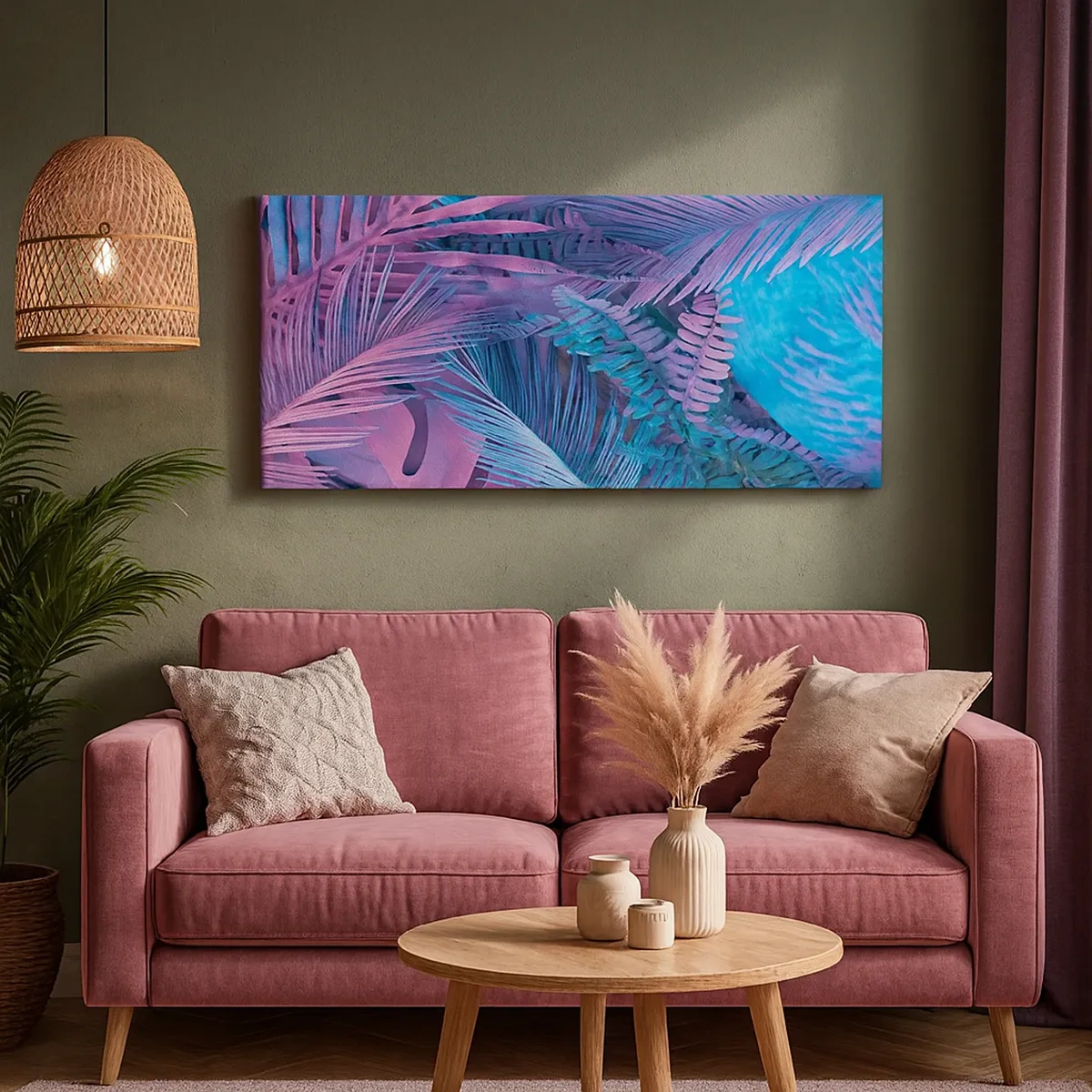 Quadro su tela - Stampe su Tela - Tropici in rosa e blu - 30x30 cm