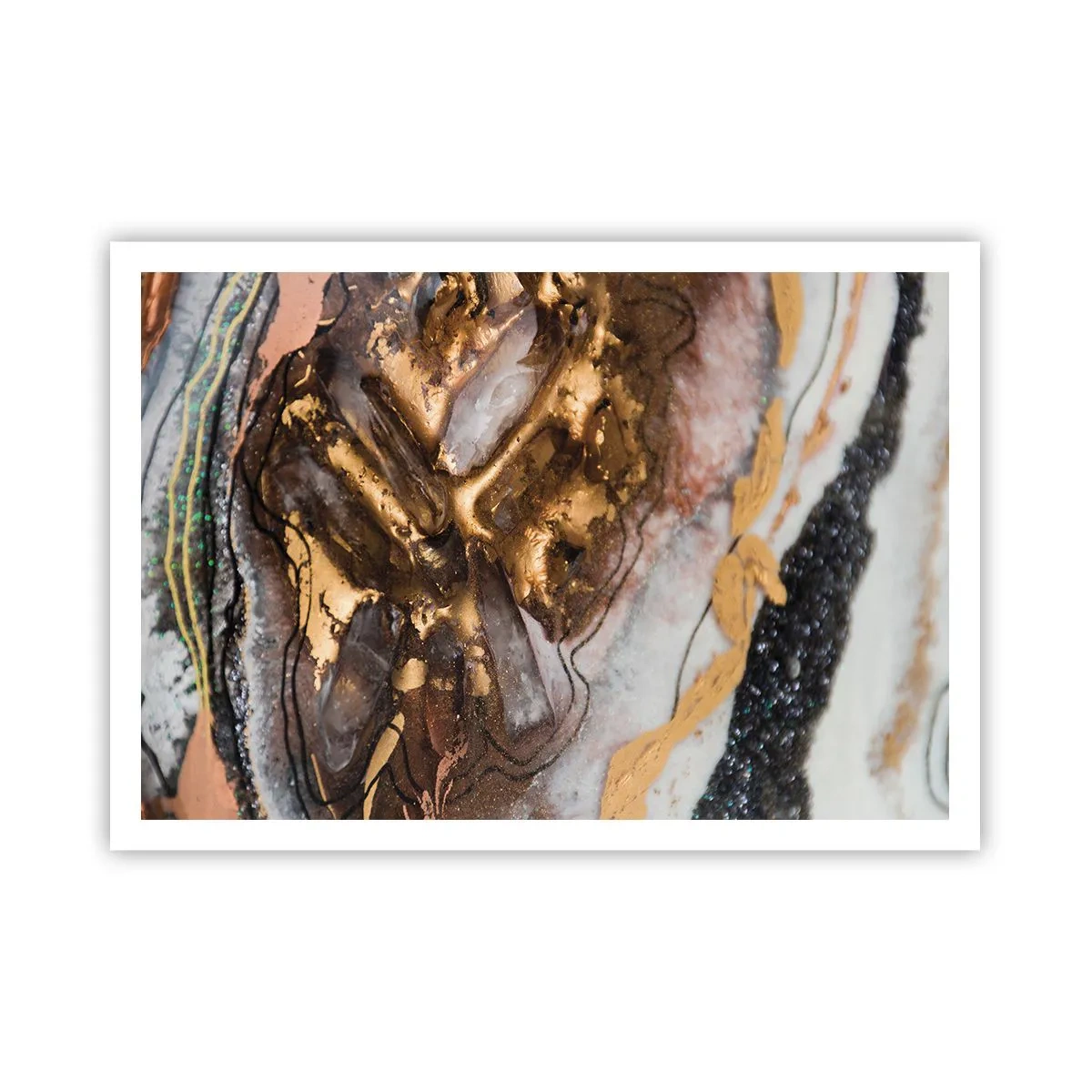 Poster - Composizione astratta con elementi in oro e cristalli - 100x70cm - L'elemento della terra - Decorazione murale moderna per soggiorno e camera da letto ARTTOR