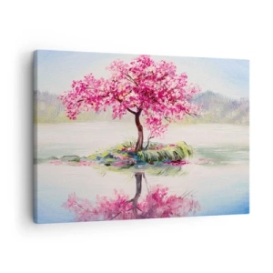 Quadro su tela - Stampe su Tela - Un albero in fiore sull'acqua ferma - 70x50cm - La festa della primavera - Decorazione murale moderna per soggiorno e camera da letto ARTTOR