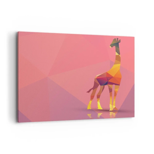 Quadro su tela - Stampe su Tela - Silhouette geometrica di giraffa in tonalità pastello di rosa e giallo - 120x80cm - Nei colori della savana - Decorazione murale moderna per soggiorno e camera da letto ARTTOR