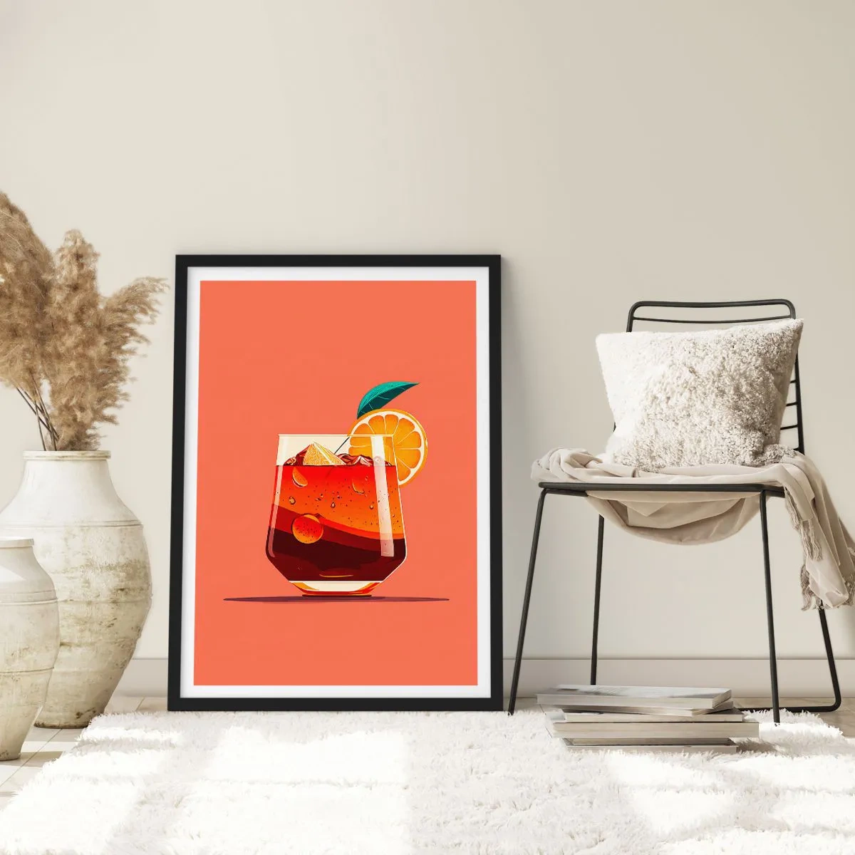 Poster in cornice nera - Un bicchiere di cocktail con una fetta d'arancia - 50x70cm - Rinfresco estivo - Decorazione murale moderna per soggiorno e camera da letto ARTTOR