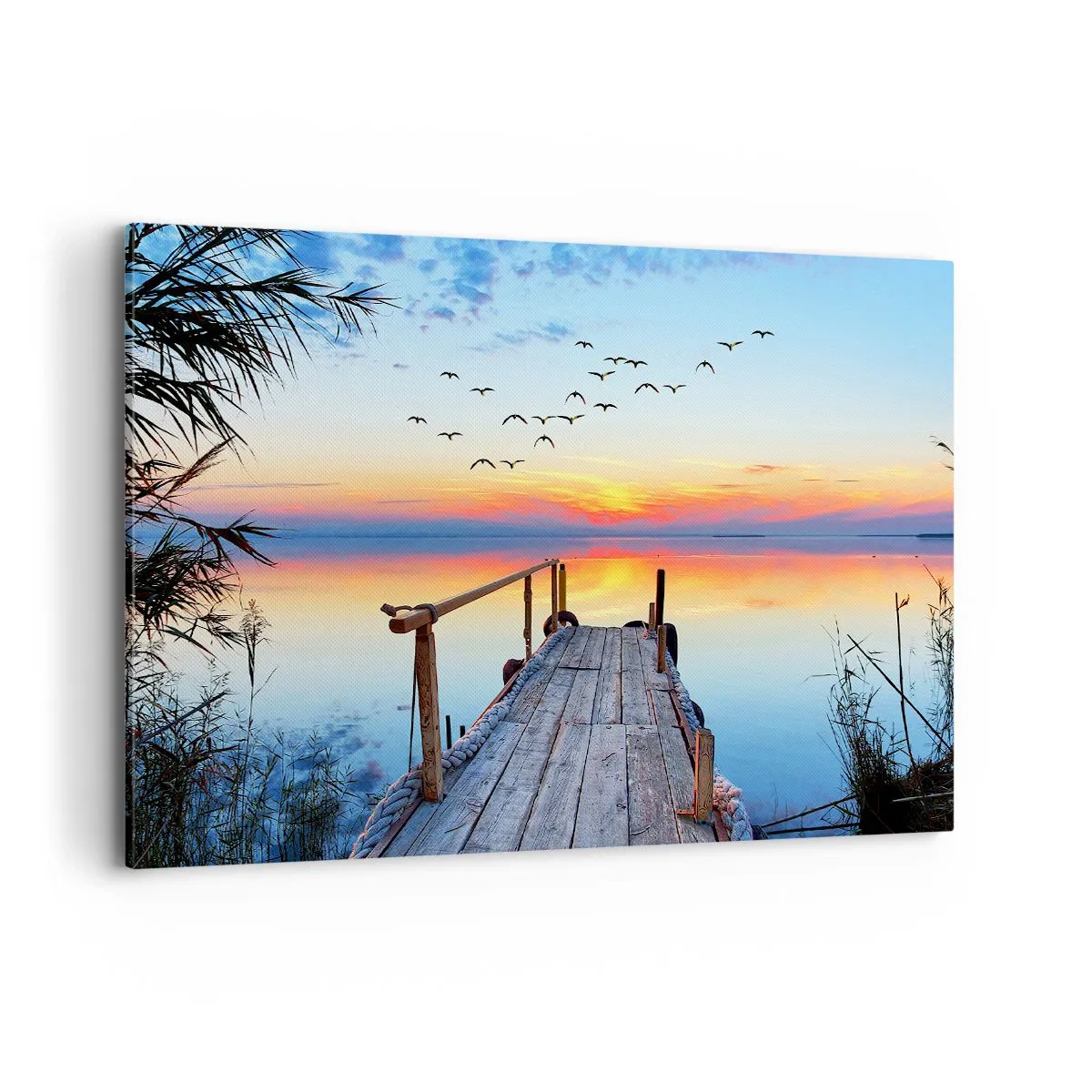 Quadro su tela - Stampe su Tela - Molo di legno sul lago al tramonto - 120x80cm - Il tempo del ritorno - Decorazione murale moderna per soggiorno e camera da letto ARTTOR