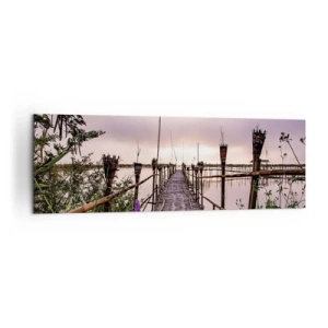 Quadro su tela - Stampe su Tela - Ponte di bambù sull'acqua all'alba - 160x50cm - Pace e silenzio dell'Asia - Decorazione murale moderna per soggiorno e camera da letto ARTTOR