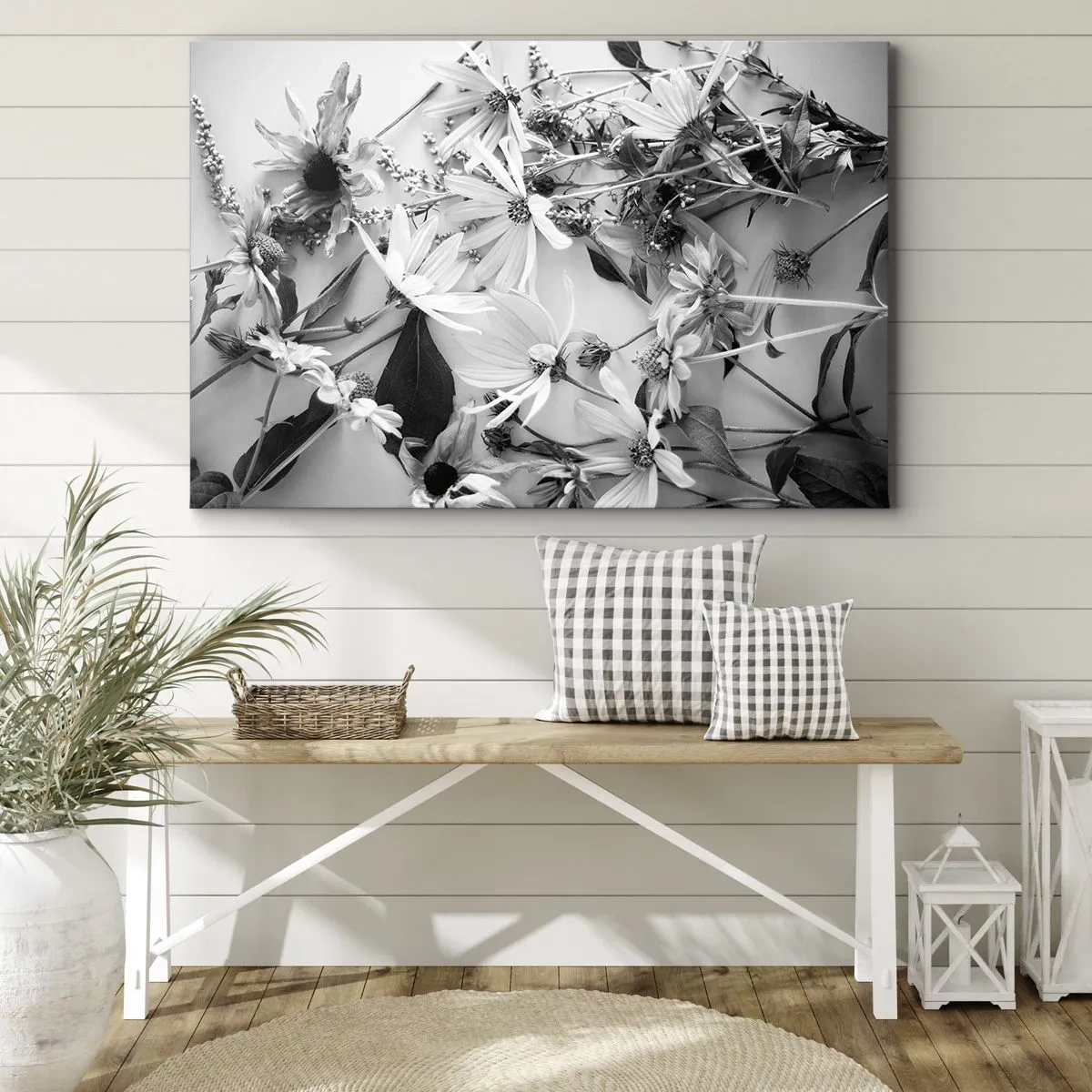 Quadro su tela - Stampe su Tela - Composizioni floreali in bianco e nero in uno stile artistico sottile - 70x50cm - Un non bouquet di fiori - Decorazione murale moderna per soggiorno e camera da letto ARTTOR