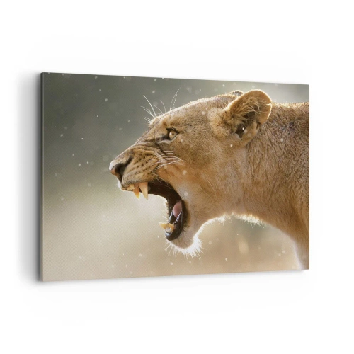 Quadro su tela - Stampe su Tela - Ritratto di una leonessa ruggente alla luce naturale - 100x70cm - Prova a non ascoltare - Decorazione murale moderna per soggiorno e camera da letto ARTTOR