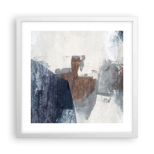 Poster in cornice bianca - Forme blu e marroni - 40x40 cm