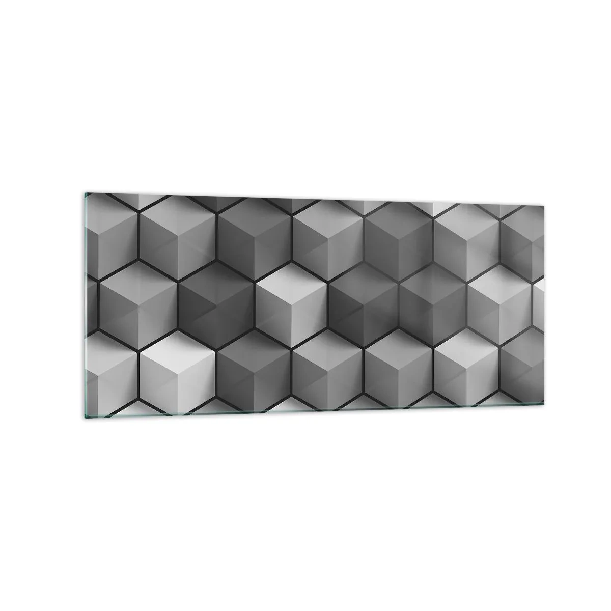 Quadro su vetro - Composizione geometrica di cubi nelle tonalità del grigio e del nero - 120x50cm - Puzzle cubista - Decorazione murale moderna per soggiorno e camera da letto ARTTOR