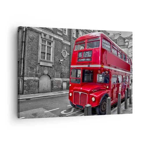 Quadro su tela - Stampe su Tela - Un autobus rosso a due piani a Londra sullo sfondo di un'architettura classica - 70x50cm - Sempre lo stesso - Decorazione murale moderna per soggiorno e camera da letto ARTTOR