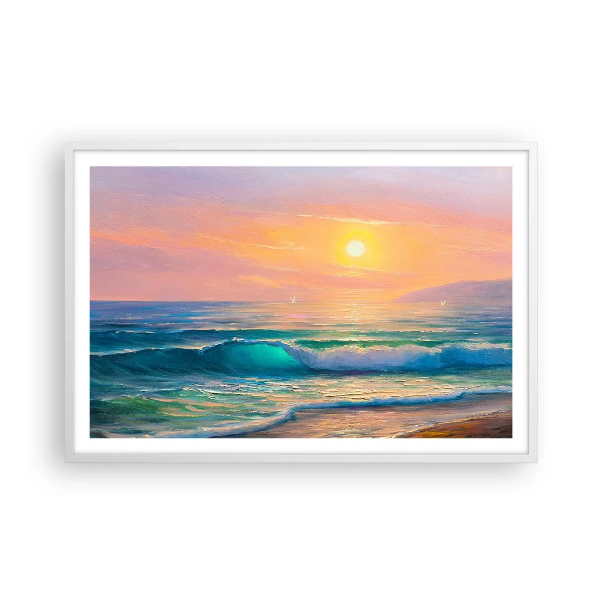 Poster in cornice bianca - Il canto turchese delle onde - 91x61 cm