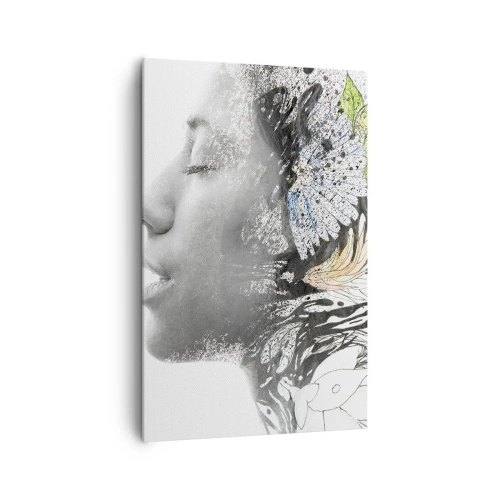 Quadro su tela - Stampe su Tela - Profilo di una donna in un collage artistico di natura e oscurità - 80x120cm - Immersa nella natura - Decorazione murale moderna per soggiorno e camera da letto ARTTOR