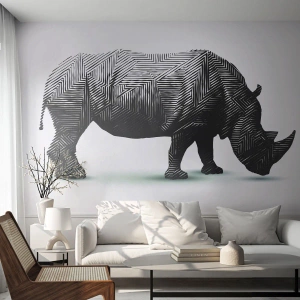 Fotomurali Premium Sand - Grafica di rinoceronte con motivo geometrico - 100x70cm - La bellezza geometrica della natura - Decorazione murale moderna per soggiorno e camera da letto ARTTOR