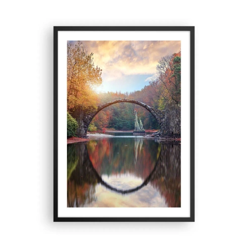 Poster in cornice nera - Un ponte di pietra sopra un lago in uno scenario autunnale - 50x70cm - Dall'altro lato dello specchio - Decorazione murale moderna per soggiorno e camera da letto ARTTOR