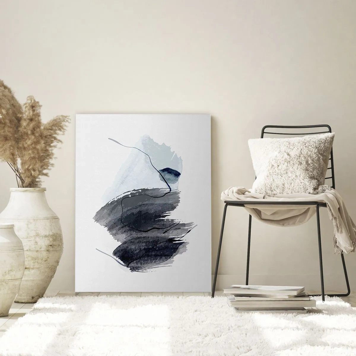 Quadro su vetro - Composizione astratta nei toni del grigio e del blu - 80x120cm - Intensità e movimento - Decorazione murale moderna per soggiorno e camera da letto ARTTOR