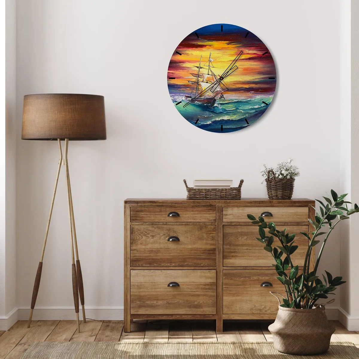 Orologio da parete - Orologio in Vetro - Una nave a vela in un mare in tempesta al tramonto - 30x30cm - Temerari sulle onde - Decorazione murale moderna per soggiorno, cucina e camera da letto ARTTOR