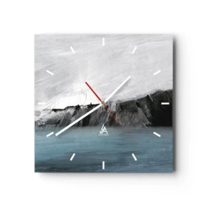 Orologio da parete - Orologio in Vetro - Paesaggio astratto con acqua e una costa rocciosa - 30x30cm - Acqua-terra: lo scontro degli elementi - Decorazione murale moderna per soggiorno e camera da letto ARTTOR