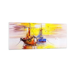 Quadro su vetro - Meritato riposo nel porto - 100x40 cm