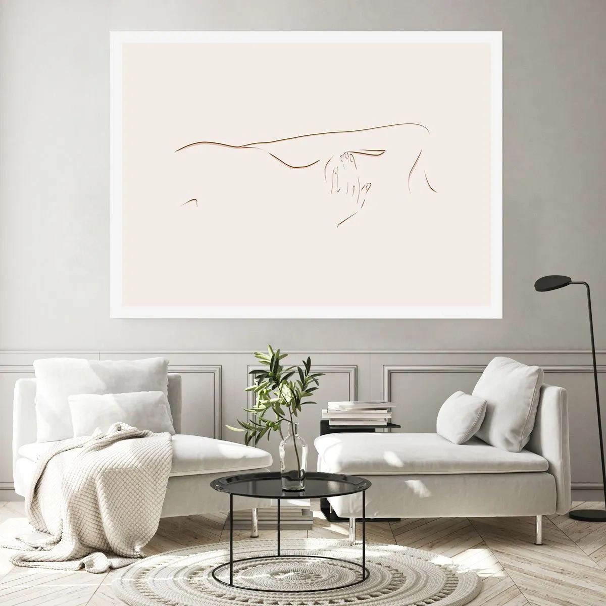 Poster - Un disegno lineare e sottile di una silhouette su uno sfondo chiaro - 100x70cm - La forma del desiderio - Decorazione murale moderna per soggiorno e camera da letto ARTTOR