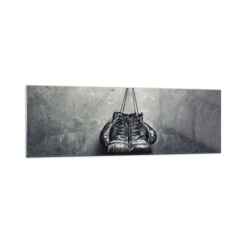 Quadro su vetro - Vecchi guantoni da boxe contro il muro - 160x50cm - Tempo di lotte e tempo di pace - Decorazione murale moderna per soggiorno e camera da letto ARTTOR