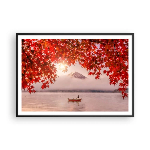 Poster in cornice nera - Una barca su un lago circondata da foglie di acero rosso - 100x70cm - Nell'atmosfera del Giappone - Decorazione murale moderna per soggiorno e camera da letto ARTTOR