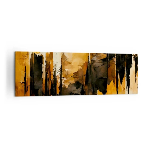 Quadro su tela - Stampe su Tela - Strisce astratte dorate e nere in una composizione artistica - 160x50cm - Armonia di nero e oro - Decorazione murale moderna per soggiorno e camera da letto ARTTOR
