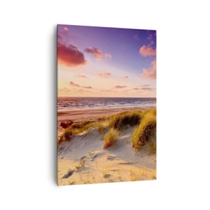 Quadro su tela - Stampe su Tela - Una spiaggia erbosa e un tramonto su un mare calmo - 70x100cm - L'aria già profuma di estate - Decorazione murale moderna per soggiorno e camera da letto ARTTOR
