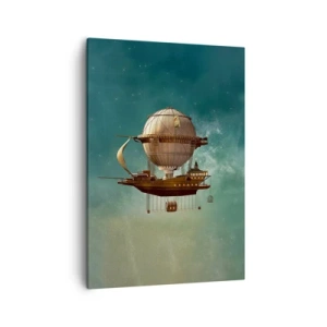 Quadro su tela - Stampe su Tela - Un fantastico dirigibile contro il cielo verdastro - 50x70cm - Saluti da Jules Verne - Decorazione murale moderna per soggiorno e camera da letto ARTTOR