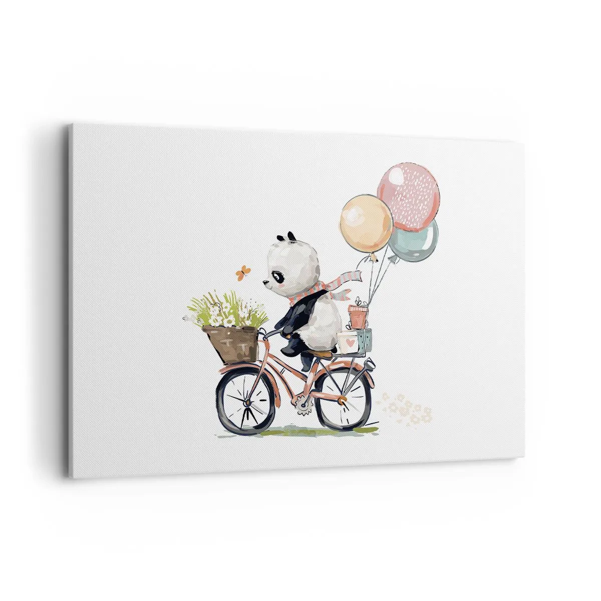Quadro su tela - Stampe su Tela - Panda in bicicletta con palloncini e fiori - 120x80cm - Giorno felice - Decorazione murale moderna per soggiorno e camera da letto ARTTOR