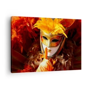 Quadro su tela - Stampe su Tela - Maschera di Carnevale nei toni dell'oro e dell'arancione - 70x50cm - Il mistero è parte del gioco - Decorazione murale moderna per soggiorno e camera da letto ARTTOR