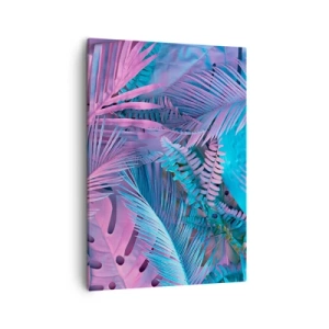 Quadro su tela - Stampe su Tela - Foglie tropicali nelle tonalità del rosa e del blu - 50x70cm - Tropici in rosa e blu - Decorazione murale moderna per soggiorno e camera da letto ARTTOR
