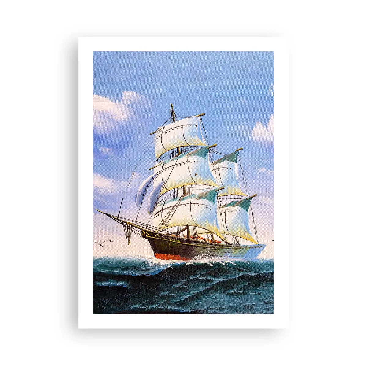 Poster - Una nave a vela contro il mare, a vele spiegate - 50x70cm - Con orgoglio nel vento - Decorazione murale moderna per soggiorno e camera da letto ARTTOR