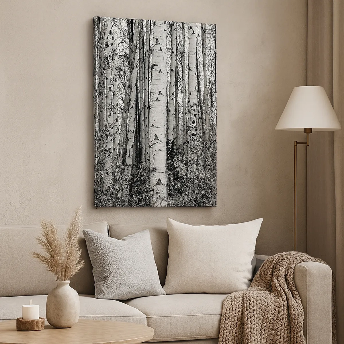 Quadro su tela - Stampe su Tela - Betulle bianche e nere nella foresta - 50x70cm - Colonnato di betulle - Decorazione murale moderna per soggiorno e camera da letto ARTTOR