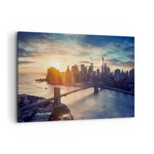 Quadro su tela - Stampe su Tela - Panorama della città con il ponte e il fiume alla luce del sole al tramonto - 120x80cm - Il monumento alla cultura dell'occidente - Decorazione murale moderna per soggiorno e camera da letto ARTTOR