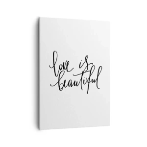 Quadro su tela - Stampe su Tela - Scritta nera "l'amore è bello" su sfondo bianco - 50x70cm - Leggi e ripeti - Decorazione murale moderna per soggiorno e camera da letto ARTTOR