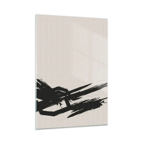 Quadro su vetro - Una pennellata nera dinamica su uno sfondo chiaro - 50x70cm - Corsa sfrenata - Decorazione murale moderna per soggiorno e camera da letto ARTTOR