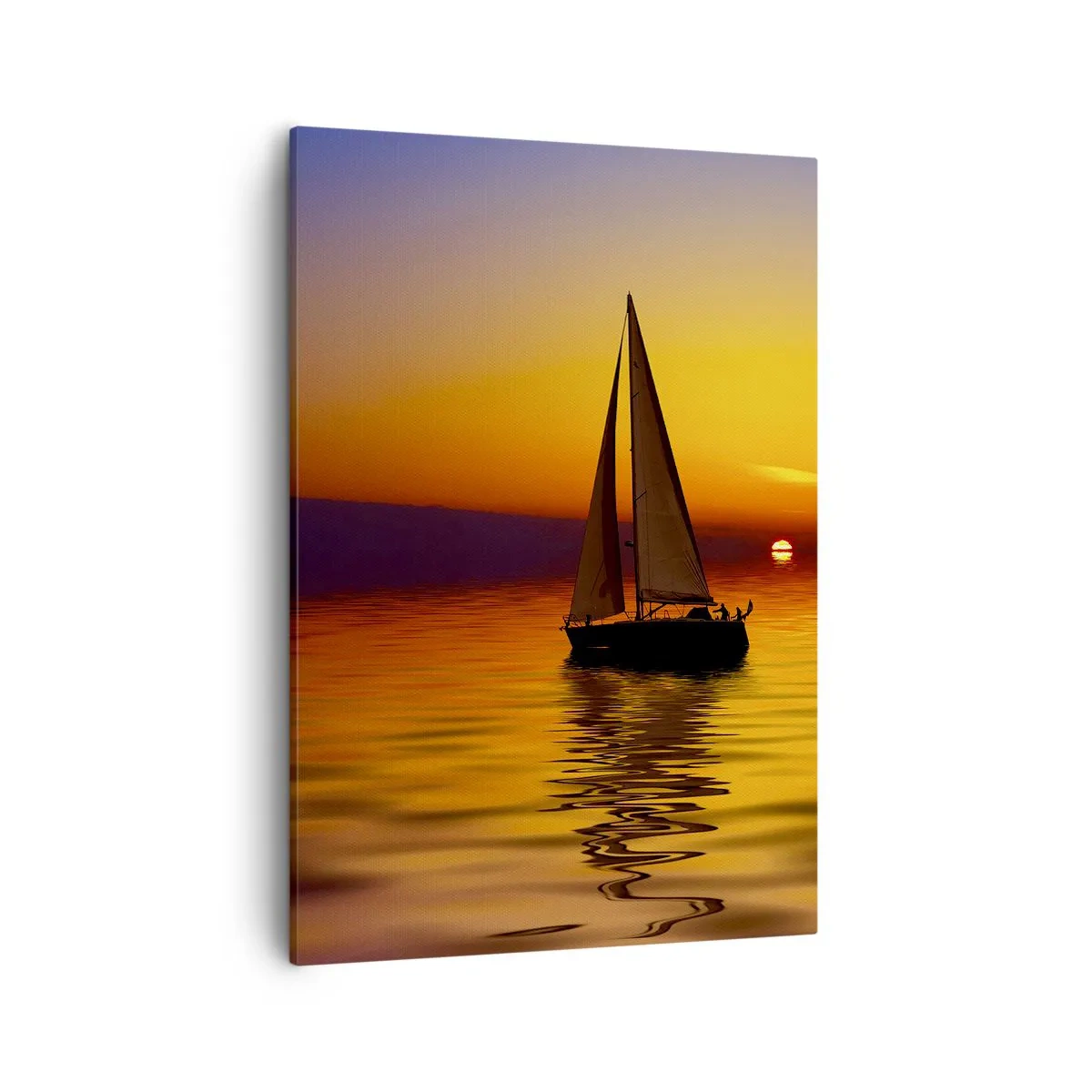 Quadro su tela - Stampe su Tela - Una barca a vela su un mare calmo al tramonto - 50x70cm - Che silenzio al tramonto... - Decorazione murale moderna per soggiorno e camera da letto ARTTOR